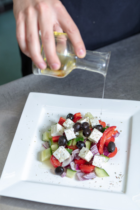 Chef Cosmin Cristea’s beautifully presented greek salad with feta cheese and olives