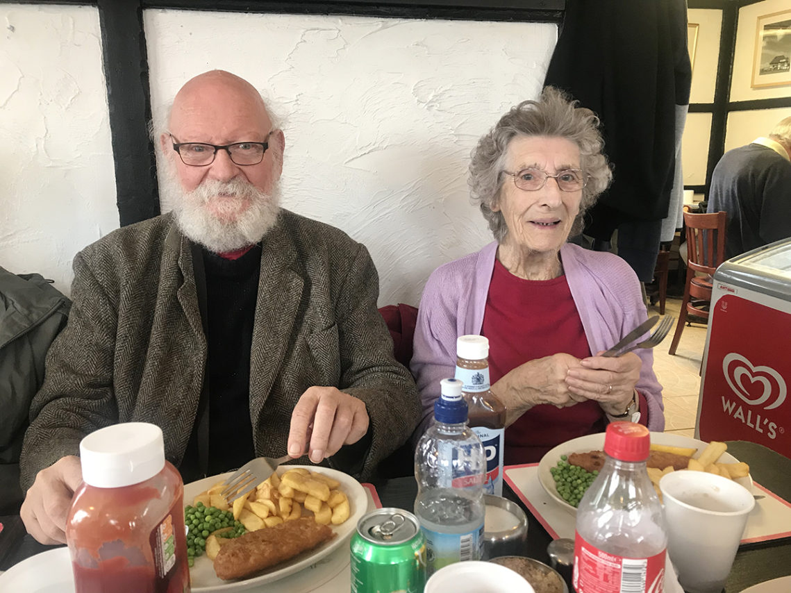 Lulworth House residents enjoying fish and chips for lunch in Whistable