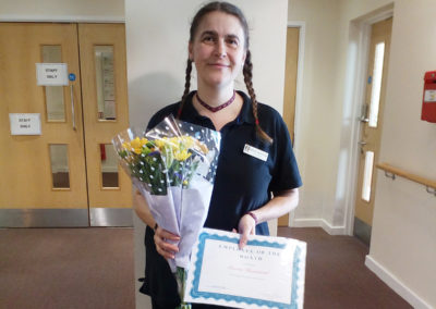 Housekeeper Sharon at Hengist Field received Employee of the Month Award
