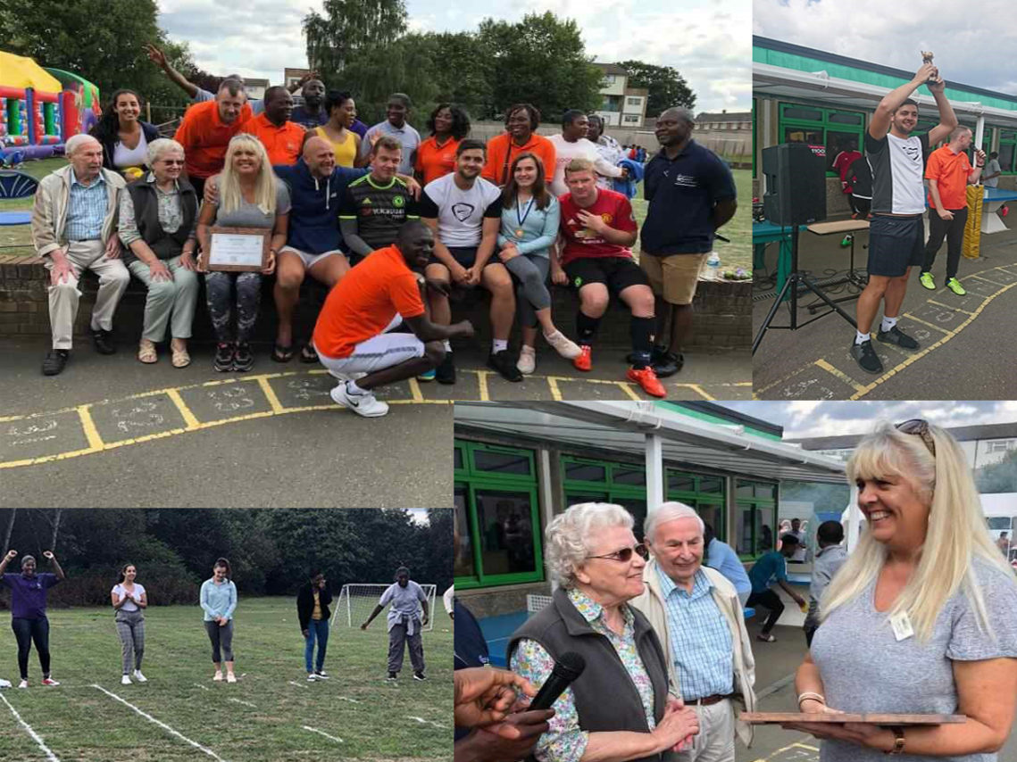 A medley of photos of Princess Christian staff and residents enjoying Sports Day at a local church