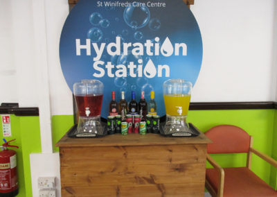 The St Winifreds Care Home Hydration Station adorned with a variety of different drinks
