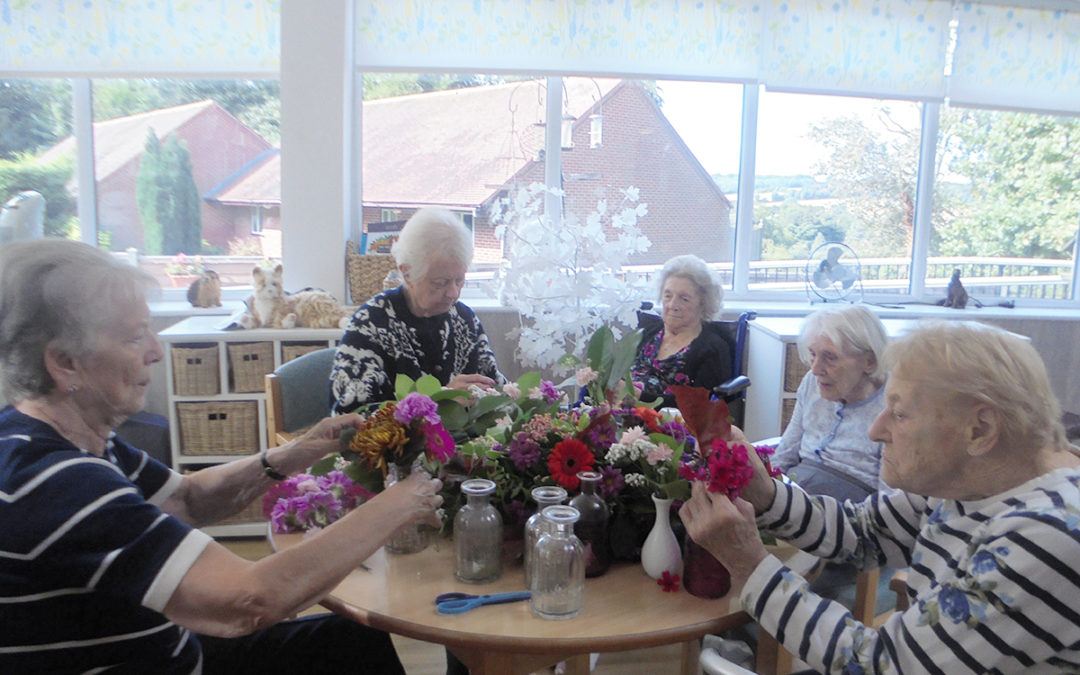 Flower arranging fun at The Old Downs Residential Care Home