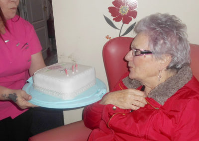 Resident Ann at Woodstock Residential Care Home celebrating her 74th birthday on Friday 9 November