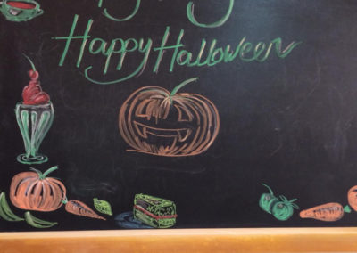 The Meyer House blackboard showing the Halloween soup of the day