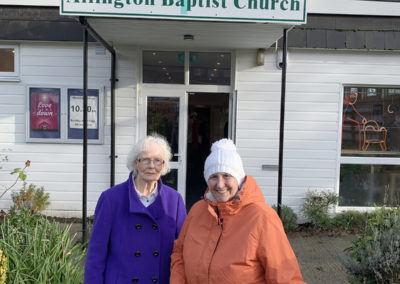 Two ladies from Lulworth House outside Allington Baptism Church