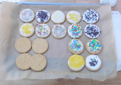 A tray of decorated biscuits