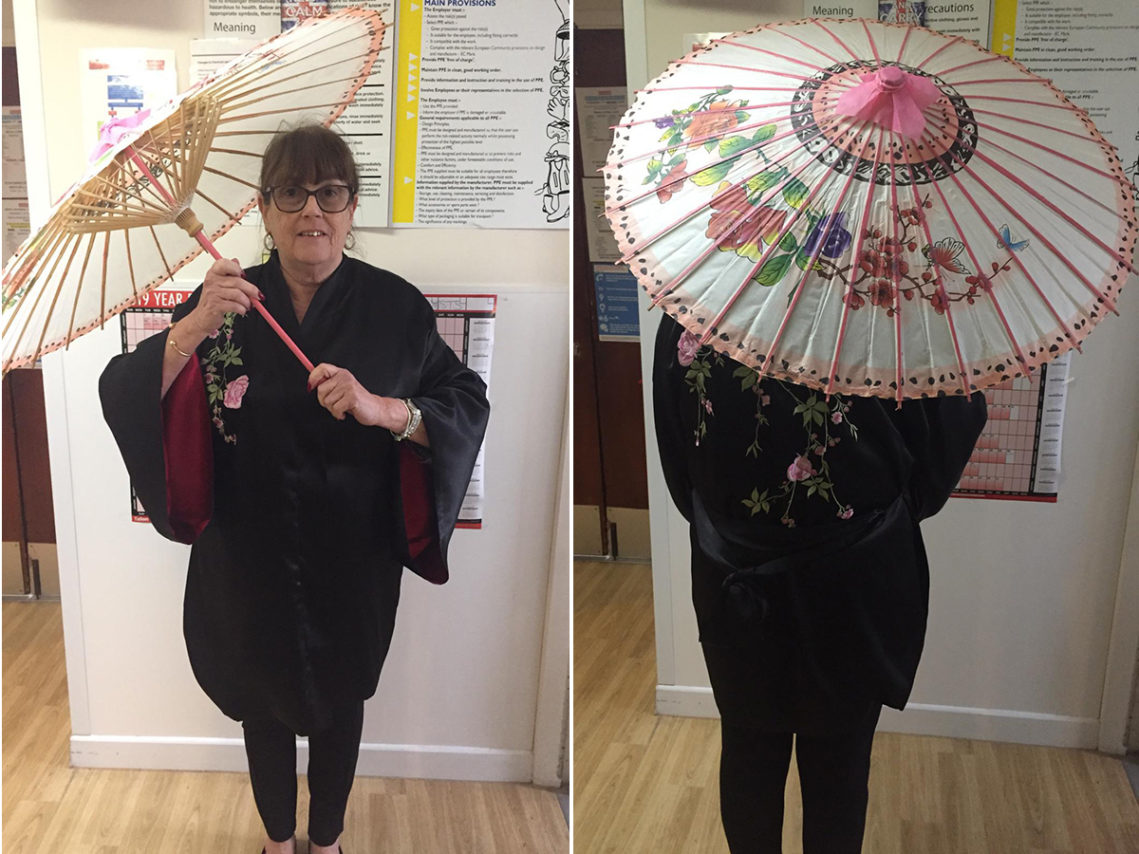 Meyer House Care Home Manager Gill wearing a Chinese inspired dress