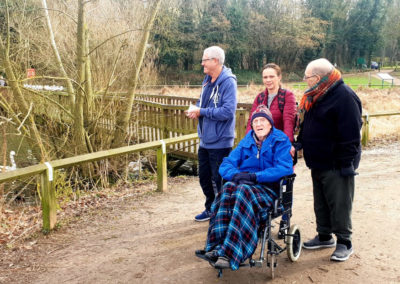 A group of residents and staff of Lukestone Care Home outside at Capstone Farm Country Park in Chatham