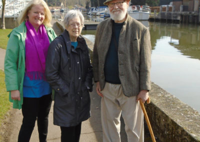 Residents and family posing by the river at Allington Lock