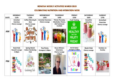 Hengist Field Care Home's Nutrition and Hydration Week Activity Planner for Rowena Unit