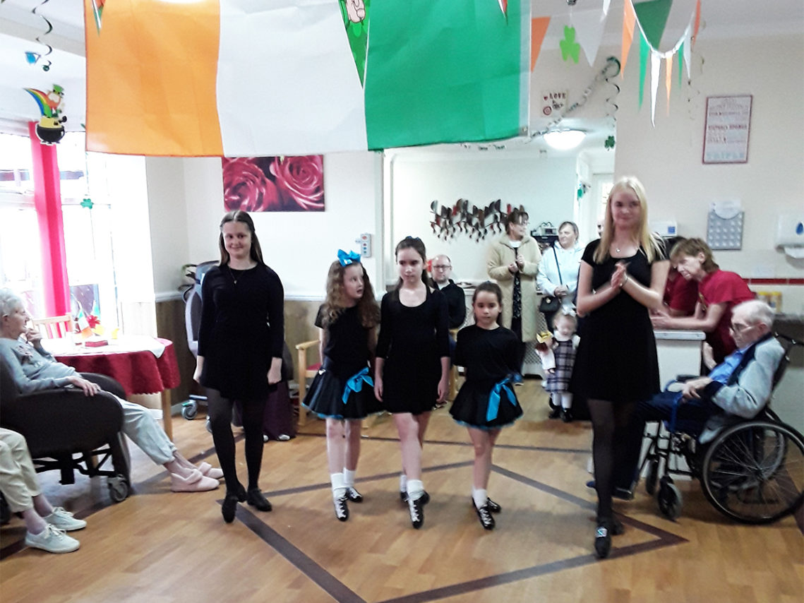 Irish dancers entertaining residents at Meyer House Care Home