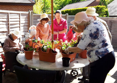 Residents at The Old Downs enjoying planting in the garden 1