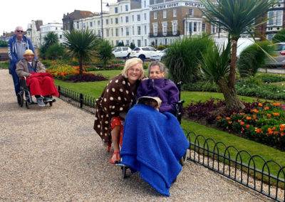 Lukestone resident and family member wrapped in blankets on the sea front at Herne Bay