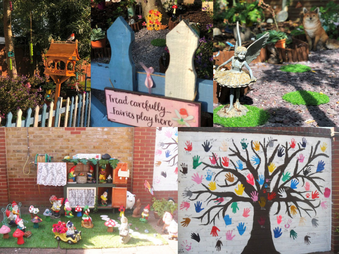 A collage of Nellsar Home gardens decorated for Nellsar in Bloom