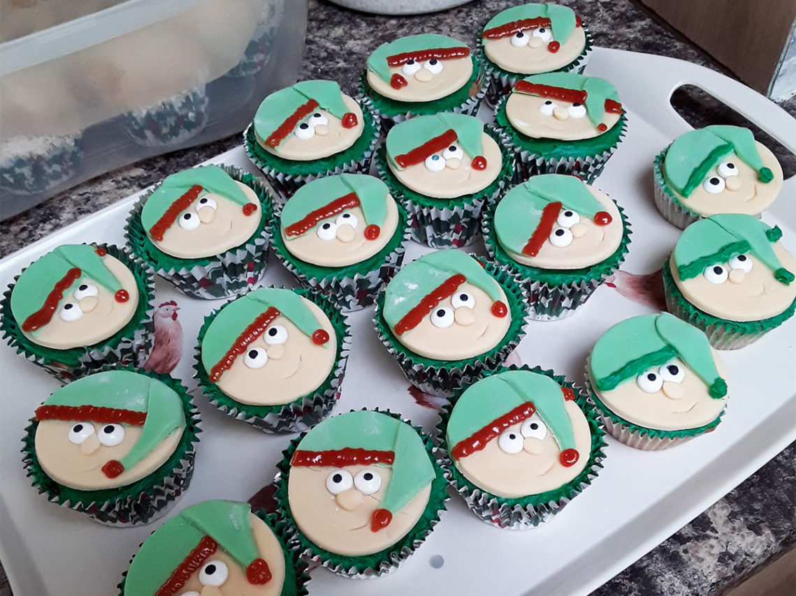 A tray of elf cupcakes