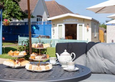 Afternoon tea in back garden at Sonya Lodge Residential Care Home