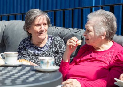 Afternoon tea in back garden at Sonya Lodge Residential Care Home