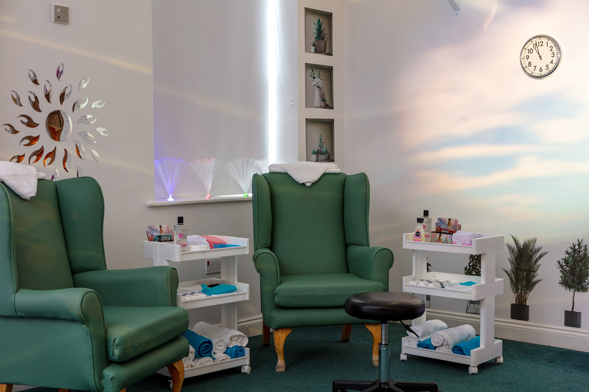 The sensory and pamper room at Princess Christian is designed to be relaxing