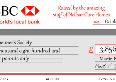Nellsar fundraising cheque for The Alzheimer's Society